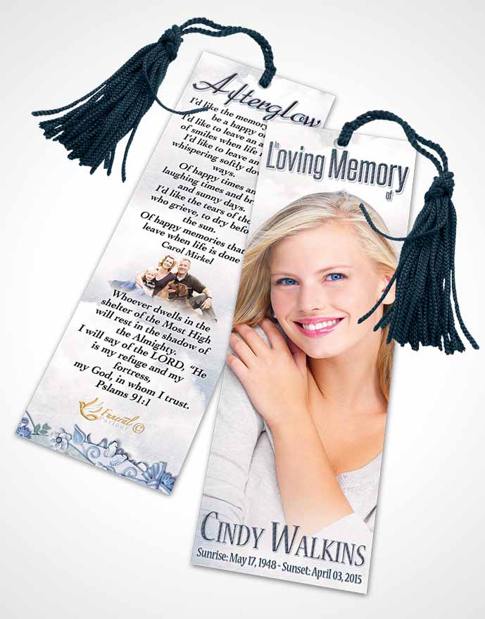 Funeral Bookmark Template Natural Elegance Blue Heaven