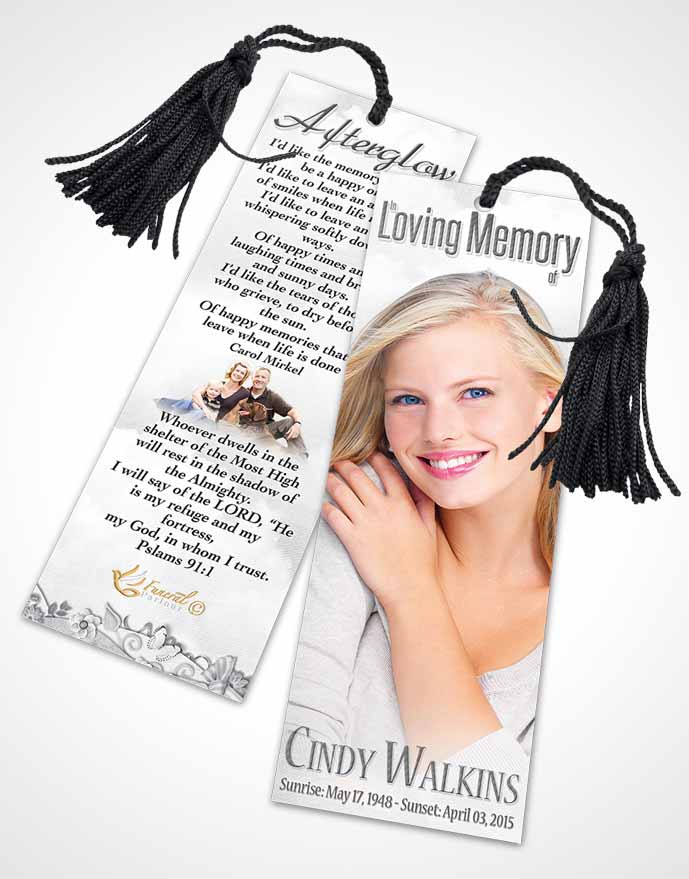 Funeral Bookmark Template Natural Elegance Black and White