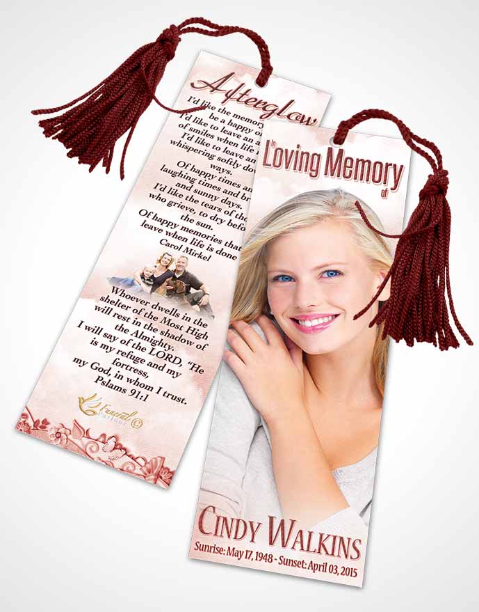Funeral Bookmark Template Natural Elegance Rosy Blossoms