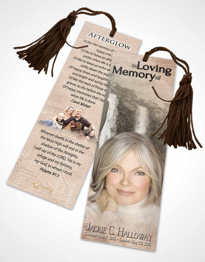 Funeral Bookmark Template Natures Vintage Waterfall