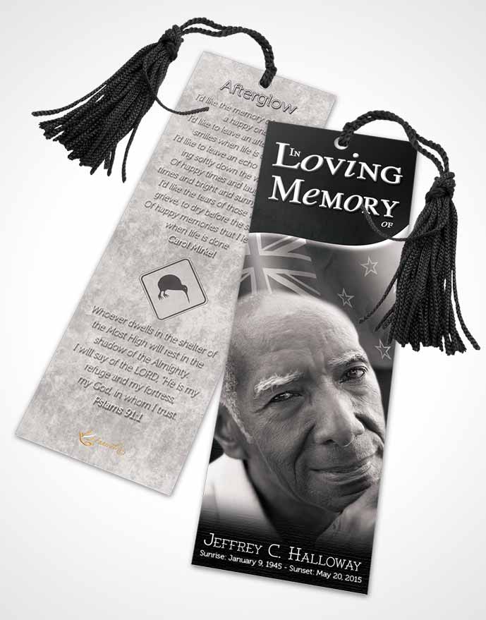 Funeral Bookmark Template New Zealand Black and White Kiwi
