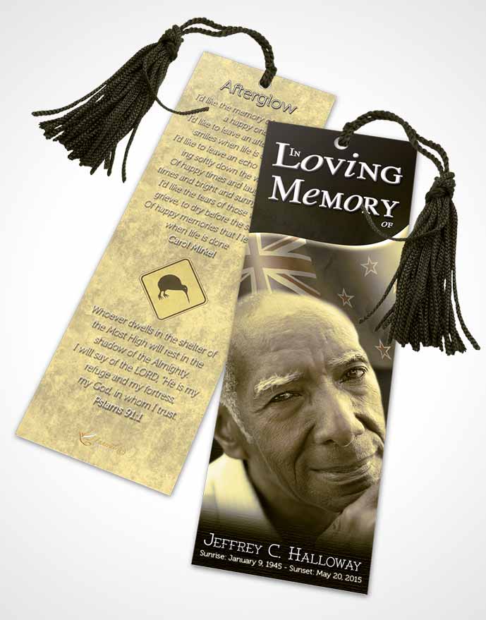 Funeral Bookmark Template New Zealand Golden Kiwi