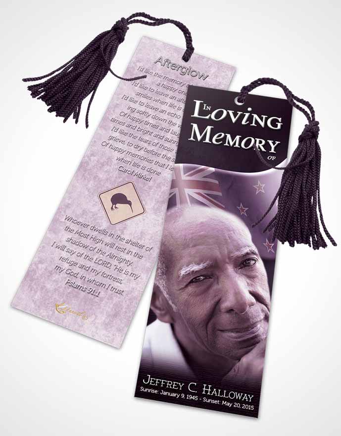 Funeral Bookmark Template New Zealand Lavender Kiwi