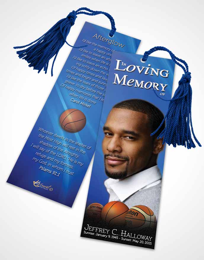 Funeral Bookmark Template Ocean Blue Basketball Lover Dark