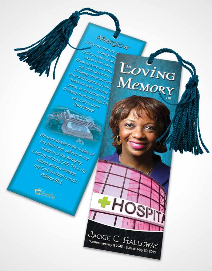 Funeral Bookmark Template Ocean Blue Nurse