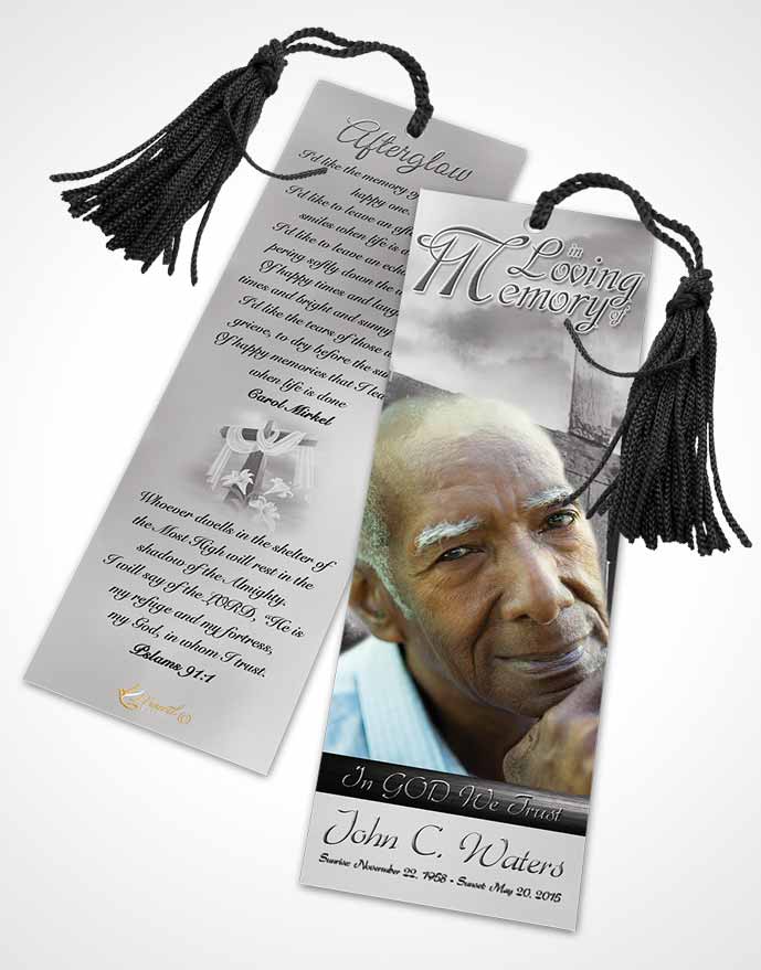 Funeral Bookmark Template On The Cross Black and White