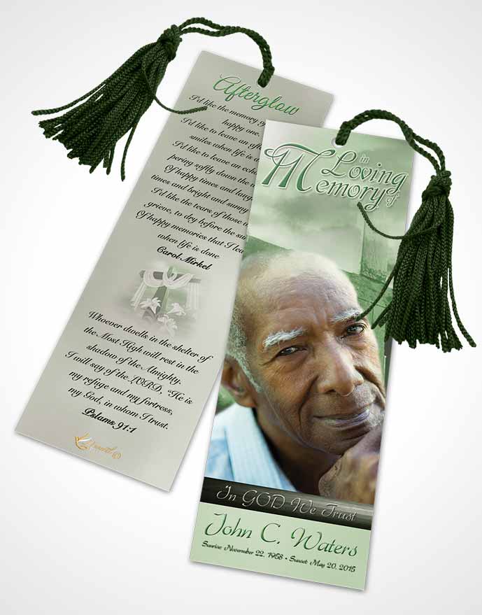 Funeral Bookmark Template On The Cross Emerald Glow