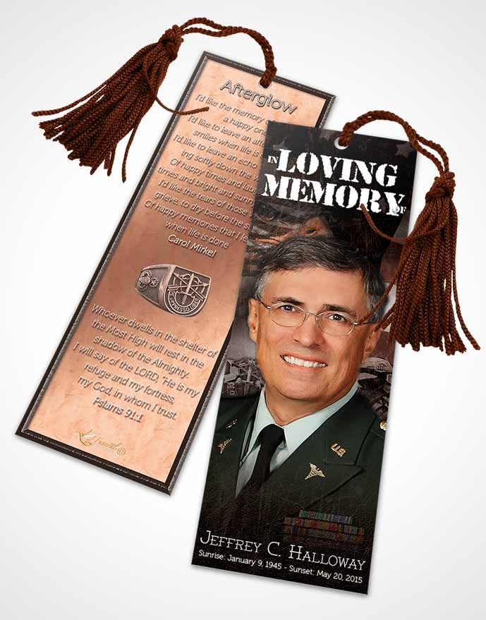 Funeral Bookmark Template Peach Special Forces Salute