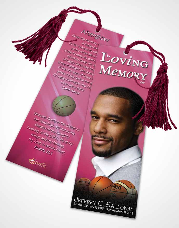 Funeral Bookmark Template Pink Basketball Lover Dark