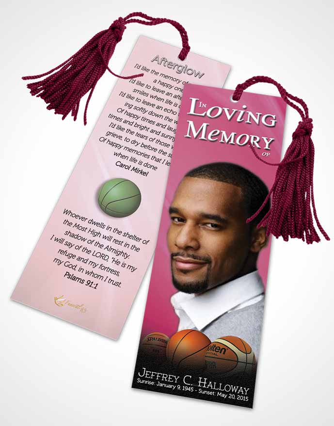 Funeral Bookmark Template Pink Basketball Lover Light