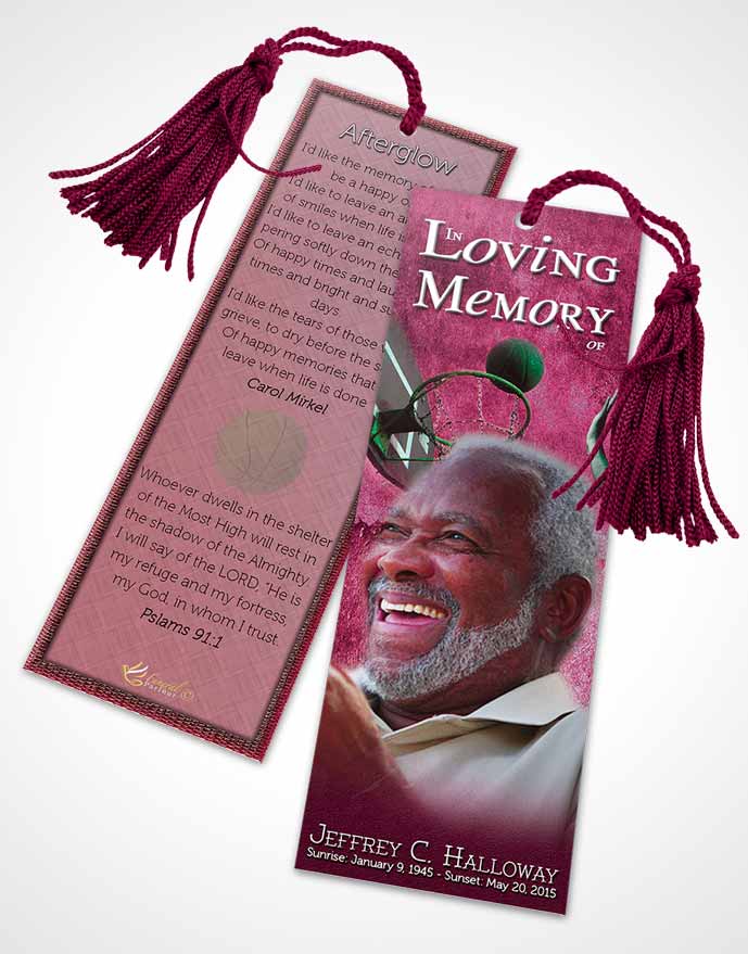 Funeral Bookmark Template Pink Basketball Star