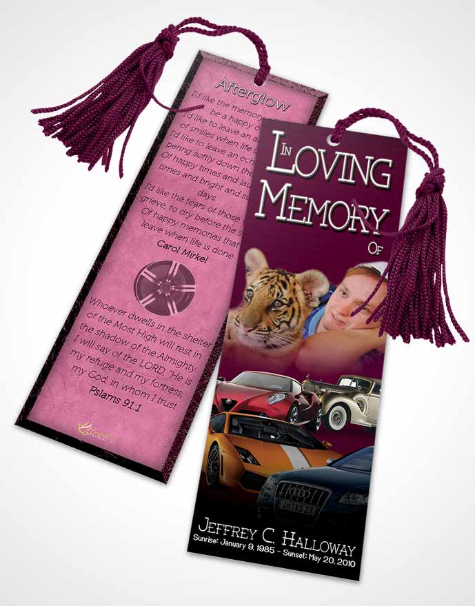Funeral Bookmark Template Pink Desire Car Enthusiast