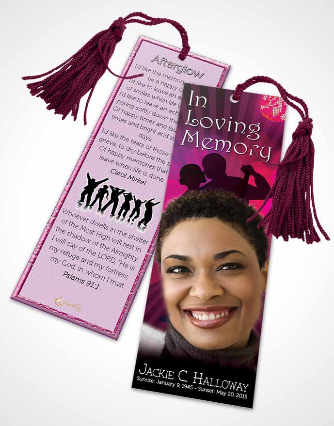 Funeral Bookmark Template Pink Graceful Dancer Dark