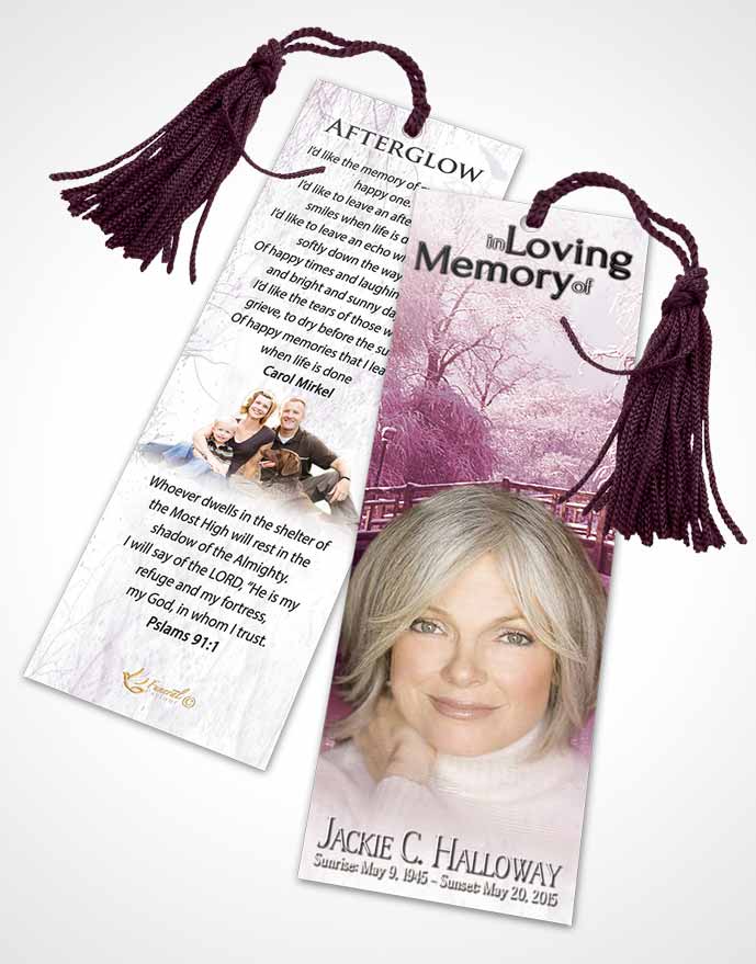 Funeral Bookmark Template Pink Heaven Winter Paradise