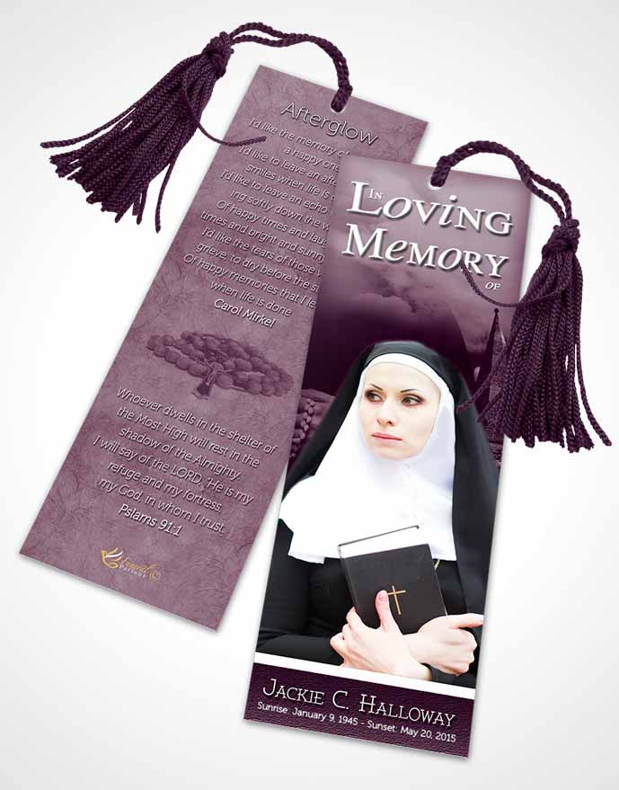 Funeral Bookmark Template Pink Heavenly Nun