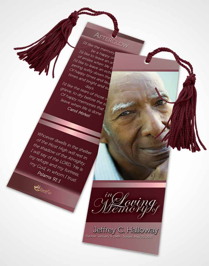 Funeral Bookmark Template Pink Serenity Tranquility Dark