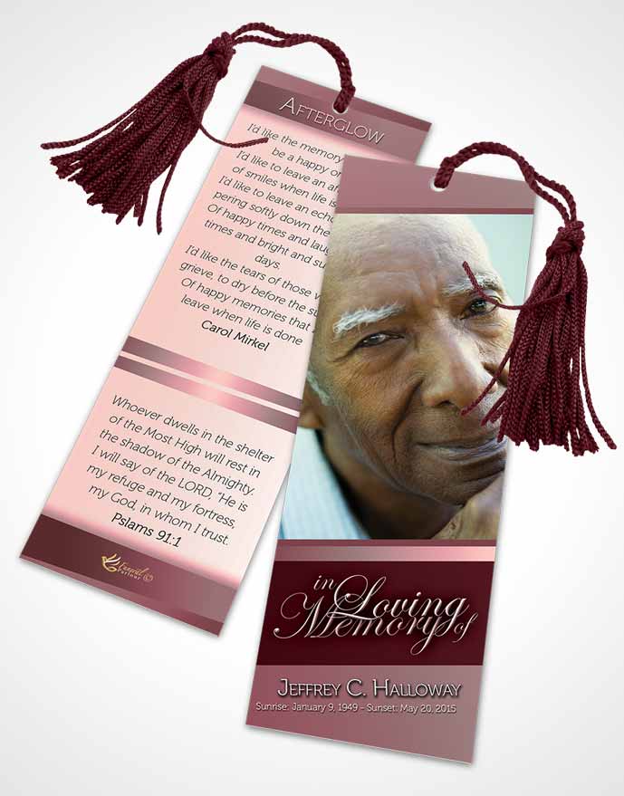 Funeral Bookmark Template Pink Serenity Tranquility Light