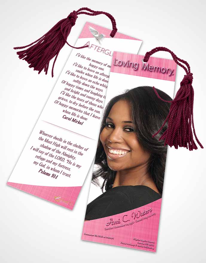 Funeral Bookmark Template Pink Simplicity