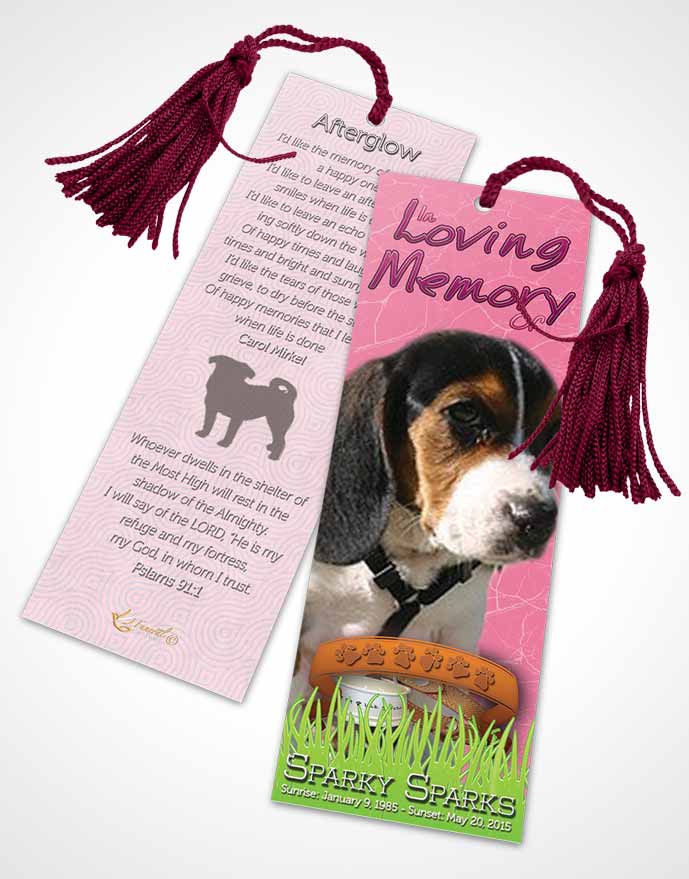 Funeral Bookmark Template Pinky Sparky the Dog