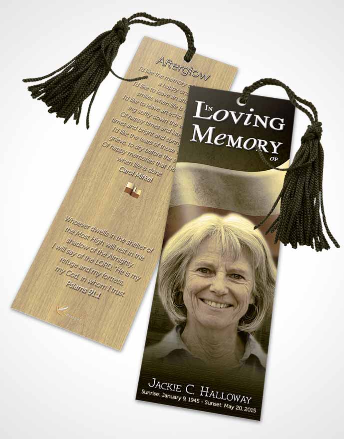 Funeral Bookmark Template Polish Golden Serenity