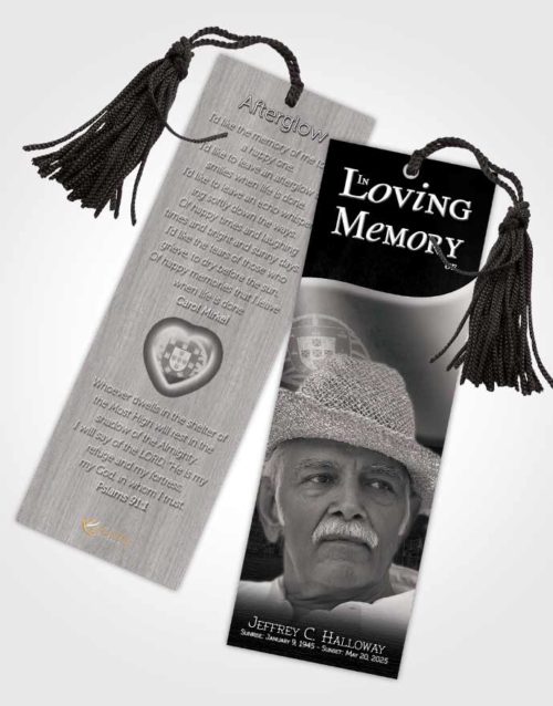Funeral Bookmark Template Portuguese Black and White Serenity