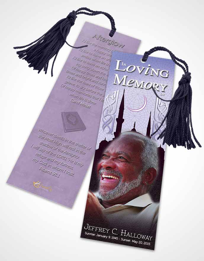 Funeral Bookmark Template Purple Islamic Serenity