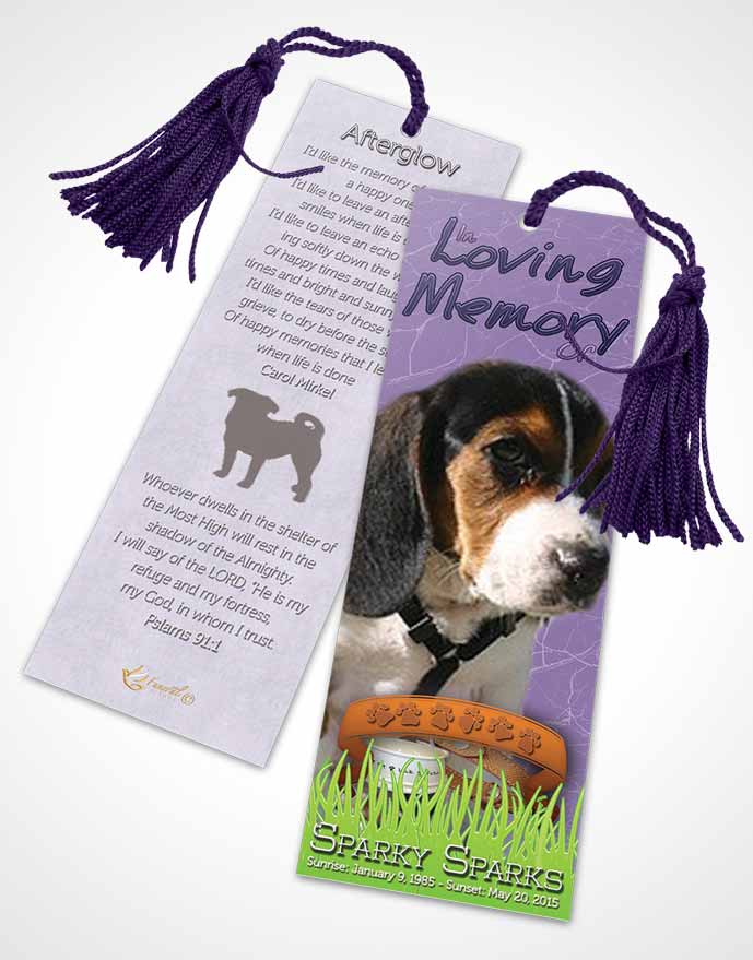 Funeral Bookmark Template Purple Sparky the Dog