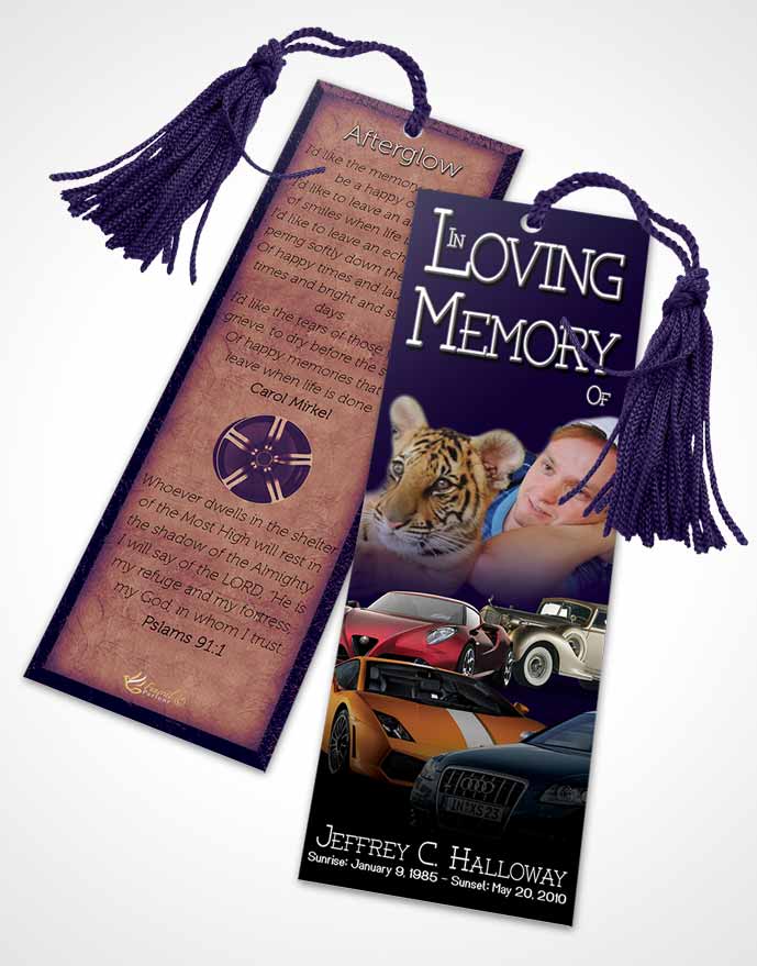 Funeral Bookmark Template Purple Star Car Enthusiast