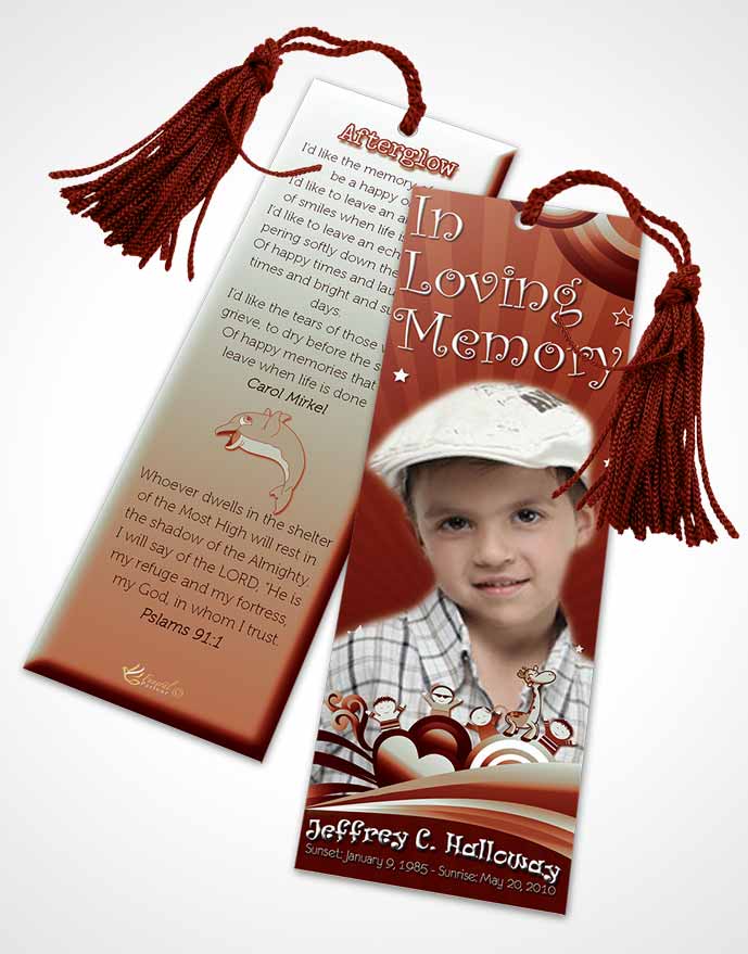 Funeral Bookmark Template Red Laughter Childs Journey