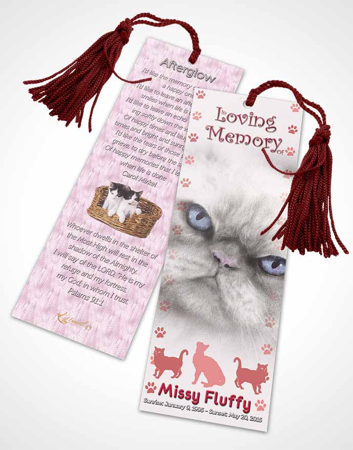 Funeral Bookmark Template Rosy Fluffy Cat