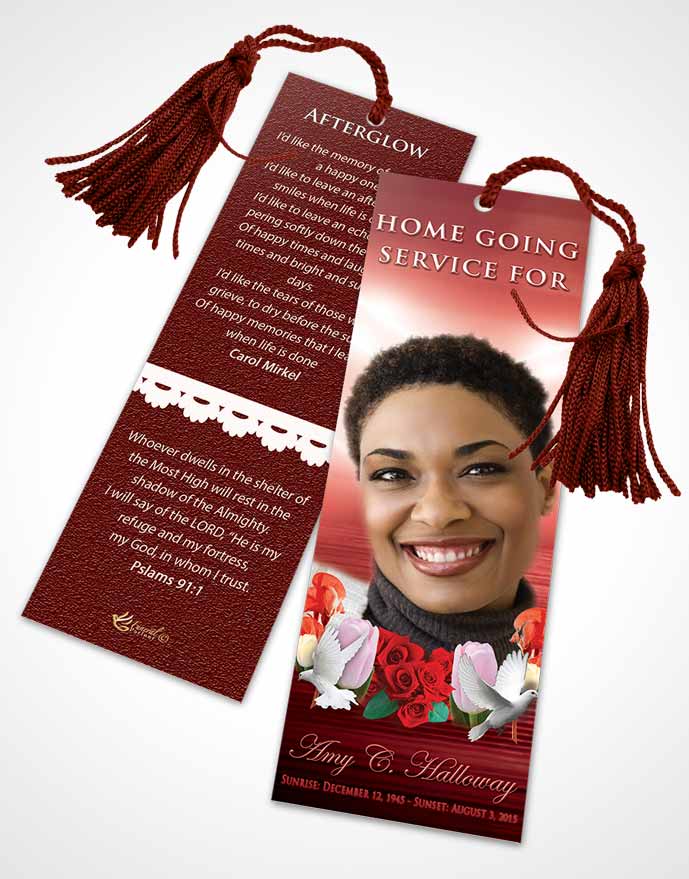Funeral Bookmark Template Ruby Delightful Doves