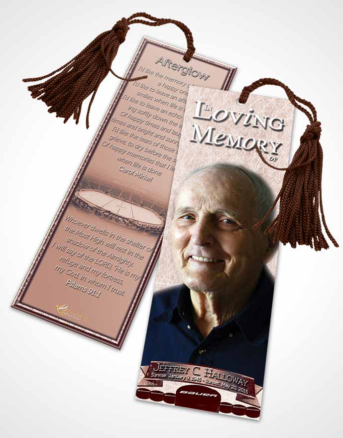 Funeral Bookmark Template Ruby Hockey Star
