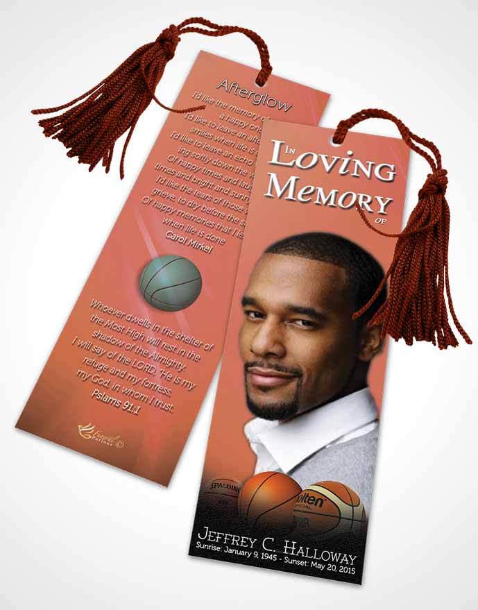 Funeral Bookmark Template Ruby Night Basketball Lover Dark