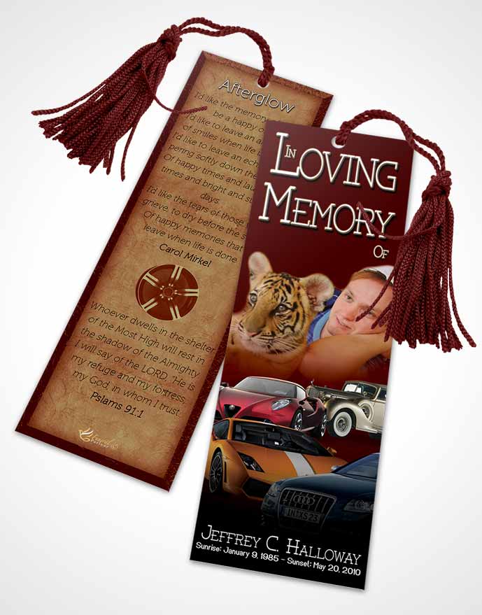 Funeral Bookmark Template Ruby Red Car Enthusiast