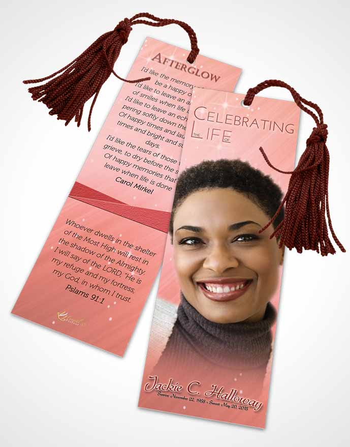 Funeral Bookmark Template Ruby Sunset Serenity