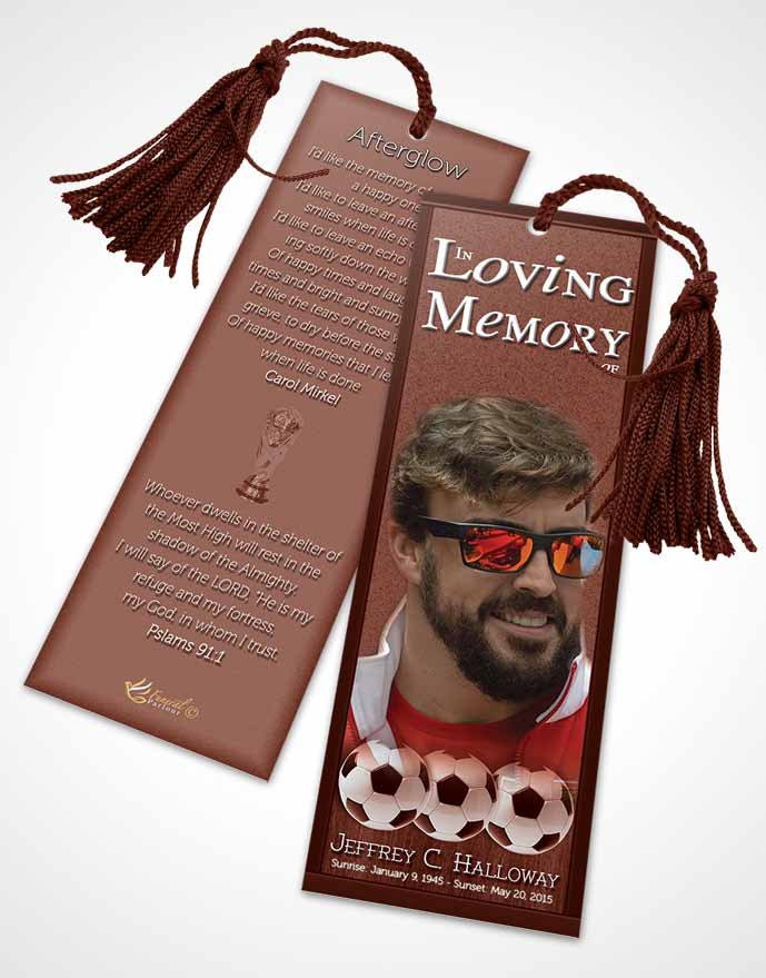 Funeral Bookmark Template Ruby Sunset Soccer Star