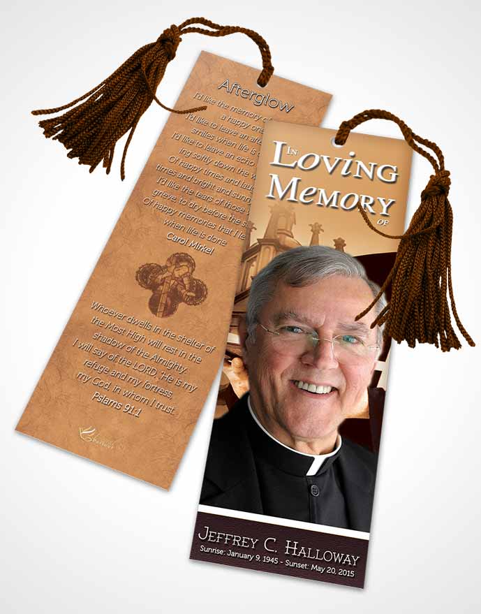 Funeral Bookmark Template Rustic Heavenly Priest