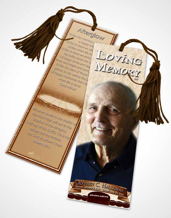 Funeral Bookmark Template Rustic Hockey Star