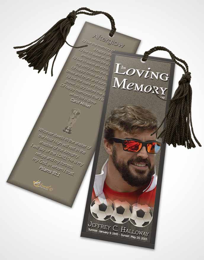 Funeral Bookmark Template Rustic Soccer Star