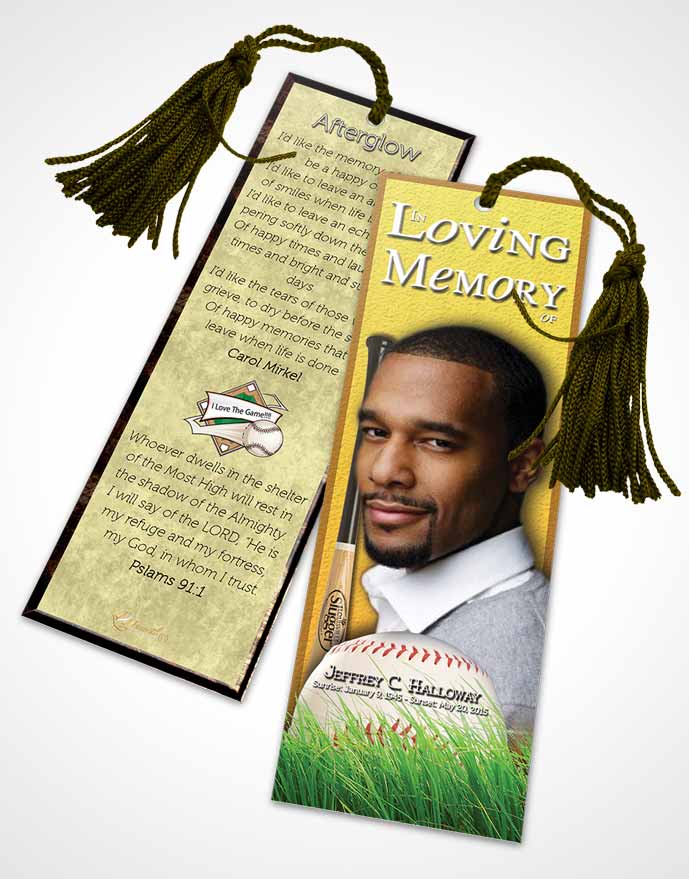 Funeral Bookmark Template Sandy Baseball Star Dark