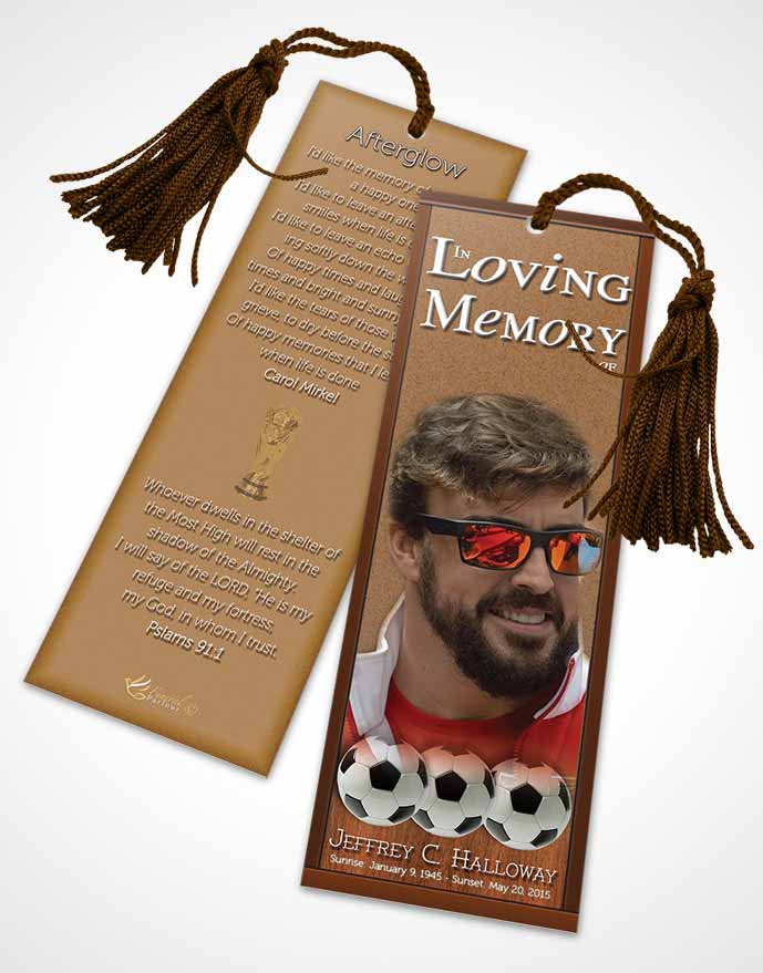 Funeral Bookmark Template Sandy Beach Soccer Star