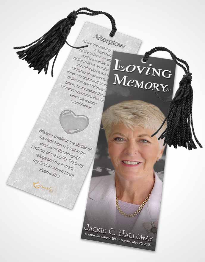 Funeral Bookmark Template Black and White Shinning Clouds