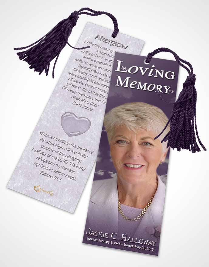 Funeral Bookmark Template Shinning Lavender Clouds