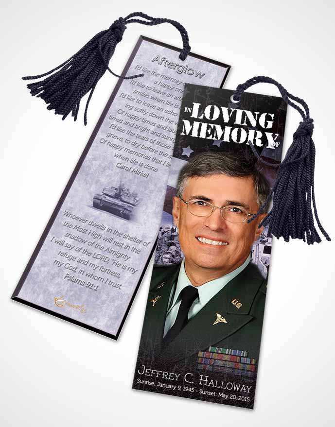 Funeral Bookmark Template Sky Blue Army Salute