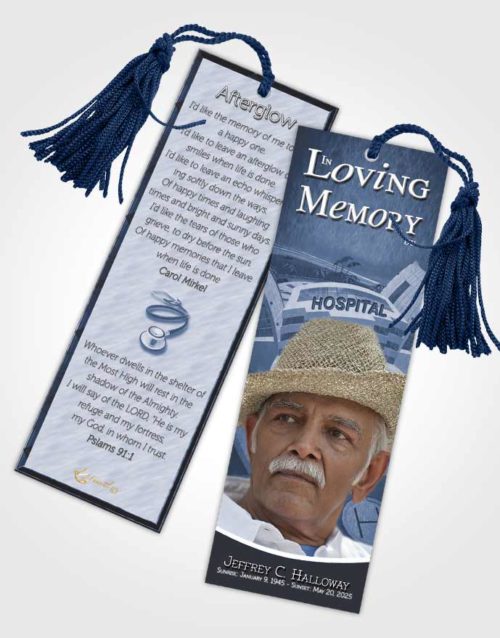 Funeral Bookmark Template Sky Blue Doctor