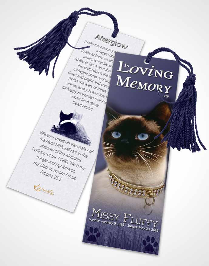 Funeral Bookmark Template Sky Blue Fluffy Kitty