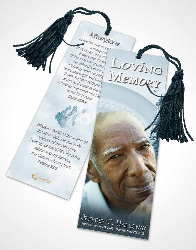 Funeral Bookmark Template Soft Cyan Buddhist Faith
