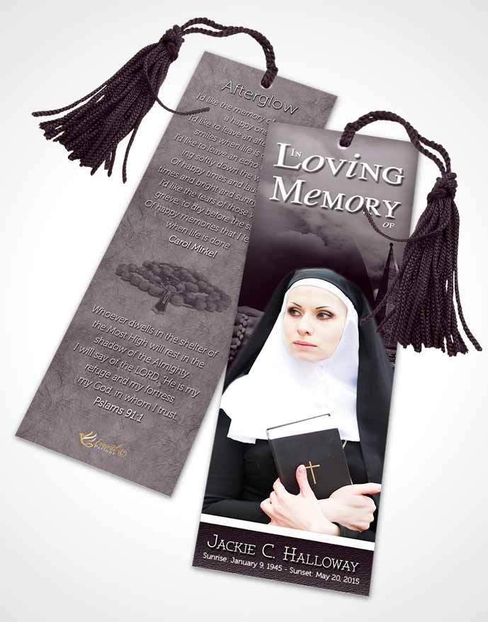 Funeral Bookmark Template Soft Lavender Heavenly Nun