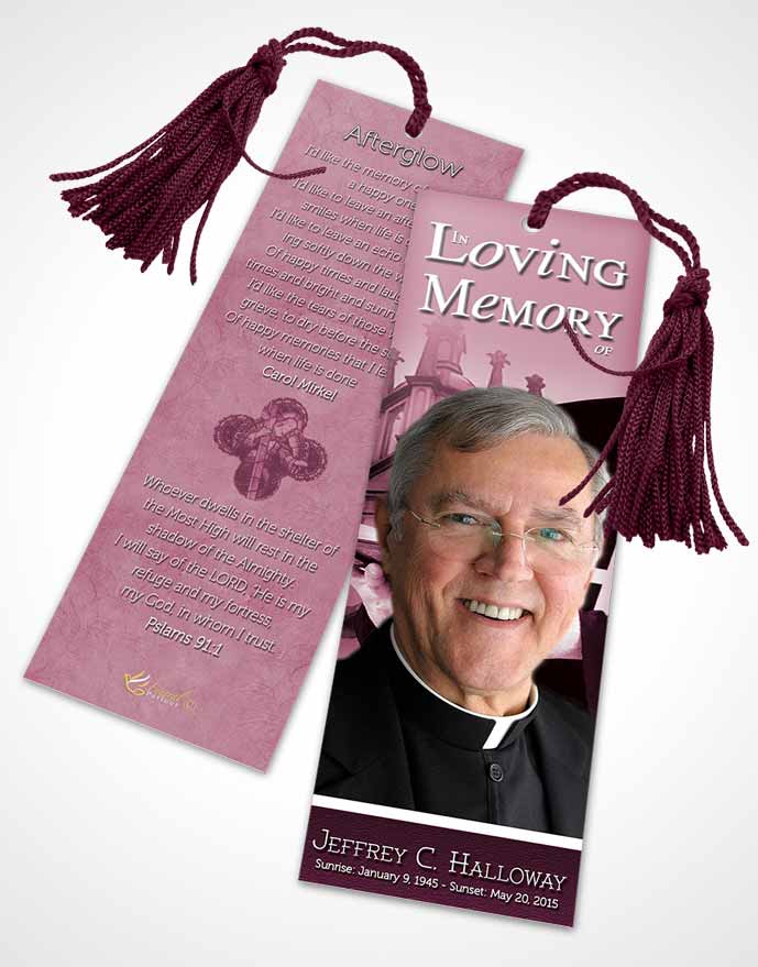 Funeral Bookmark Template Soft Lavender Heavenly Priest
