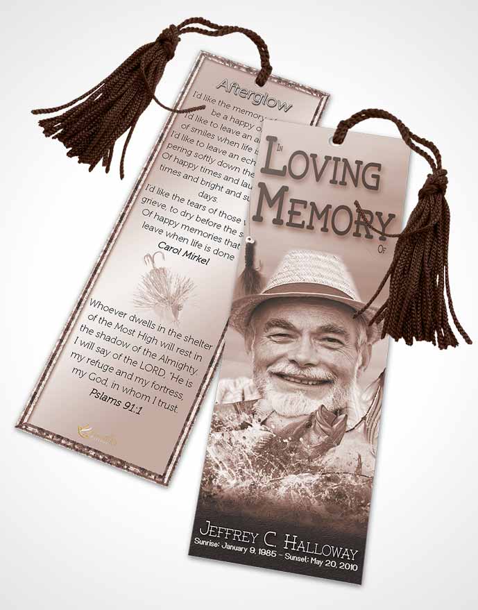 Funeral Bookmark Template Soft Red Waters Calm Fisherman